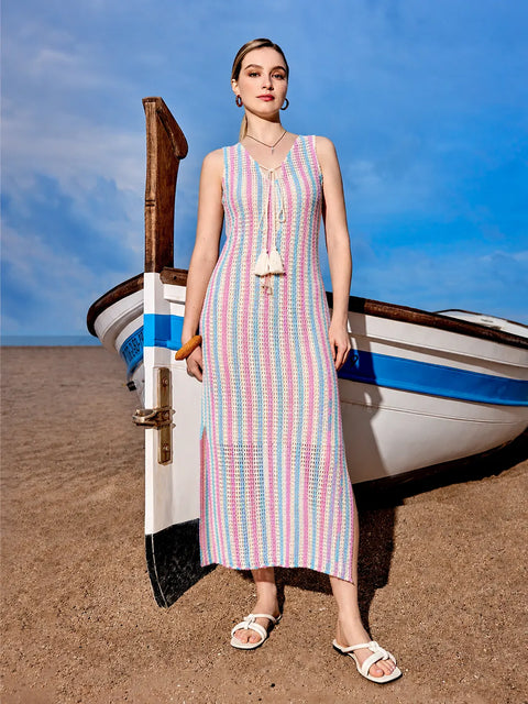 Madame Striped Beige Cotton Dress