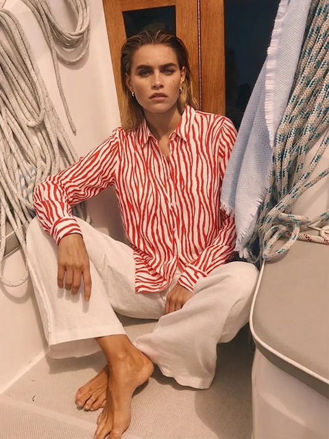 Madame Red Printed Rayon Shirt