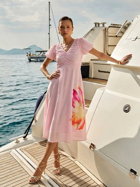 Madame Pink Printed Ruched Tencel Dress