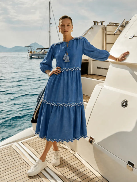 Madame Dark Blue Cotton Denim Dress