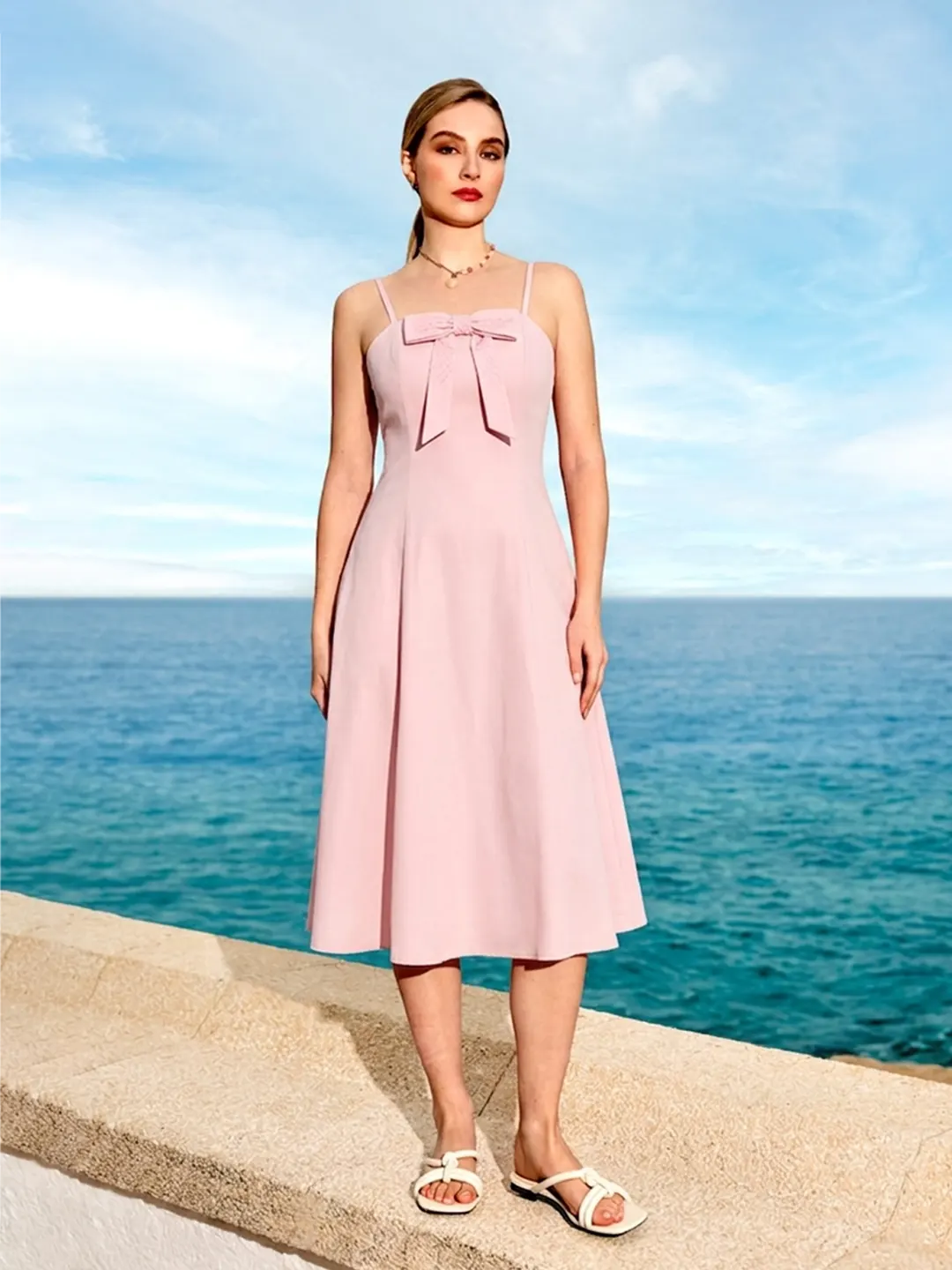 madame pink dress Madame Pink Printed Tiered Dress