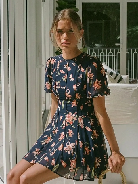 Madame Black Printed Midi Dress