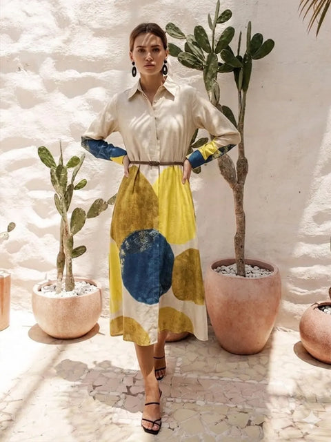 Madame Beige Rayon Blend Colorblock Shirt Dress