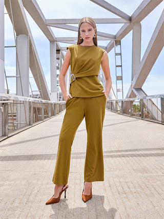 Madame Solid Olive Straight Fit Trousers