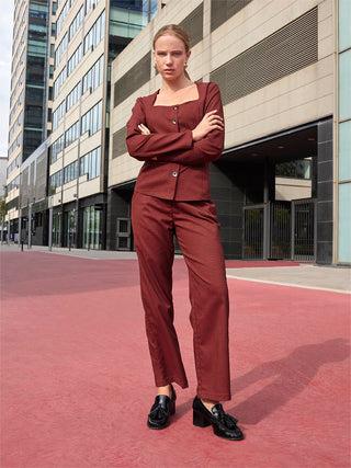 Madame Solid Red Flared Trousers