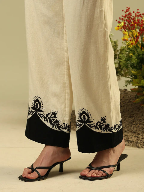 Madame Printed Viscose Blend Three Piece Off White Co-ord Set