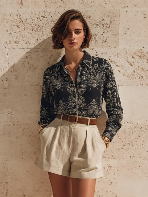 Madame Black Rayon-Nylon Printed Shirt