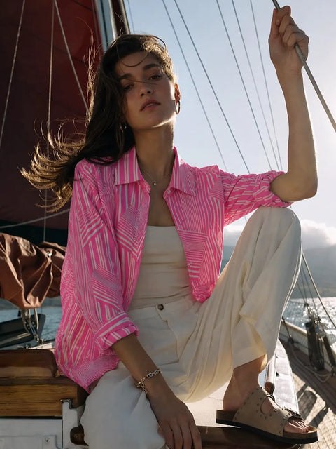 Madame Geometric Striped Pink Shirt